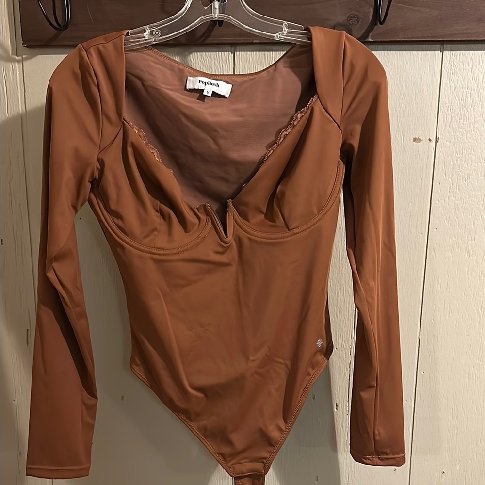 Brown Popilush Long Sleeve Bodysuit